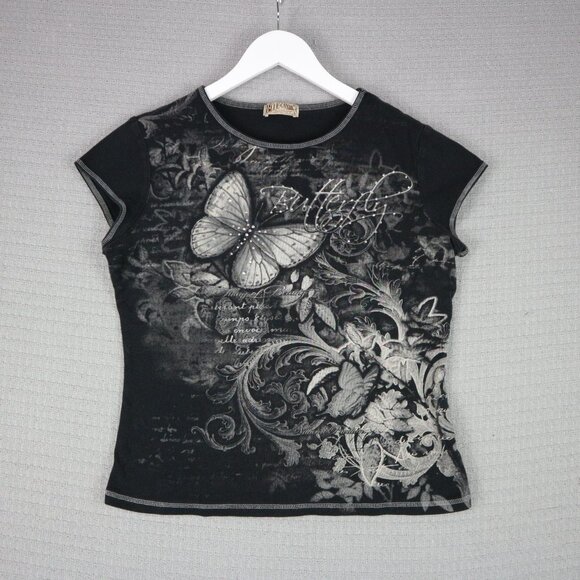 Blue Canyon Made in USA Embellished Butterfly Tee Shirt Womens Large - Picture 1 of 8